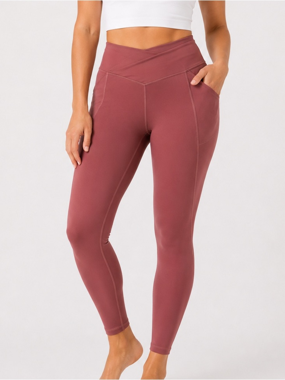 Fabletics PureLuxe Rose Pink High Waisted Crossover Pocket Leggings XL